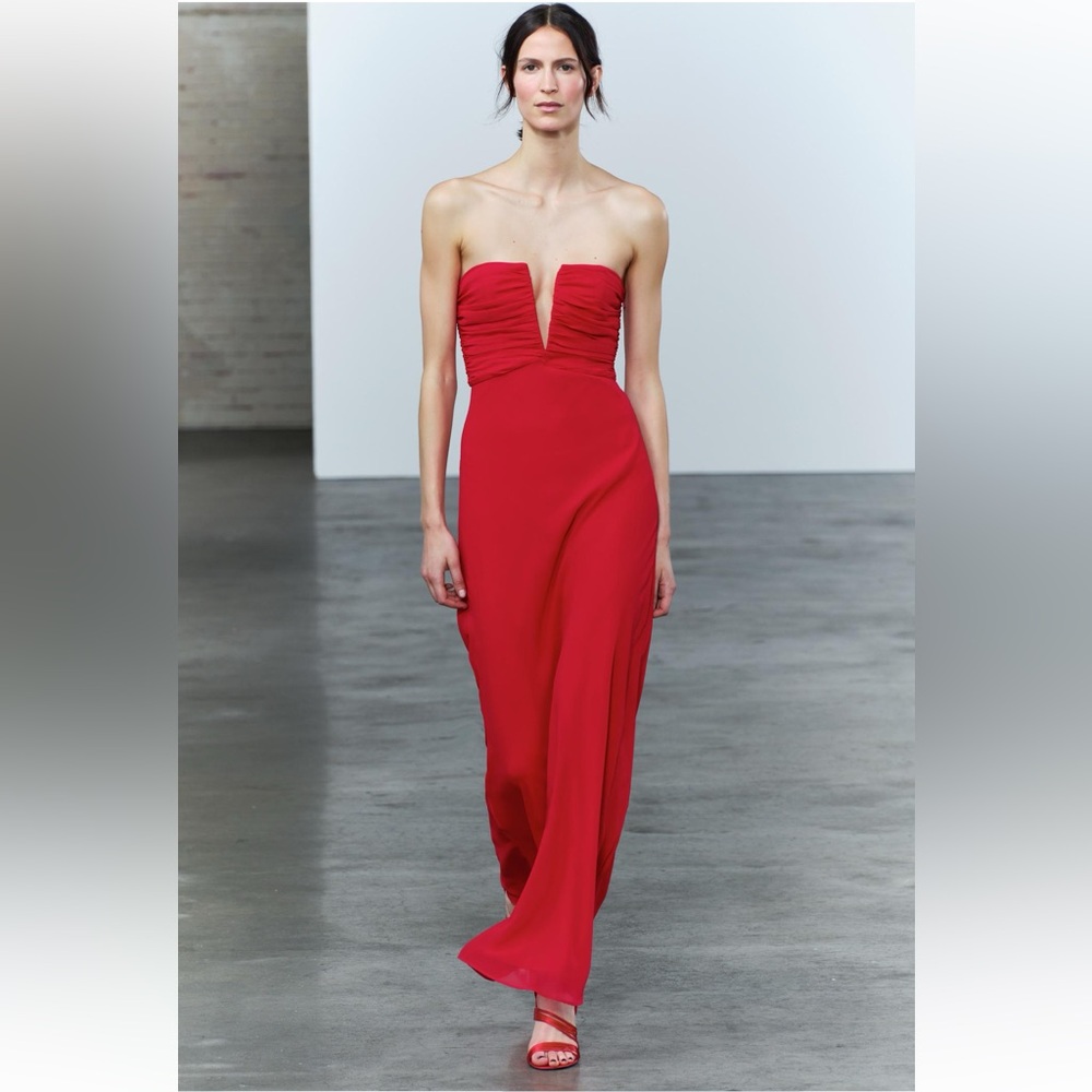 ZARA RED RUCHED STRAPLESS DRESS - Picture 5 of 16